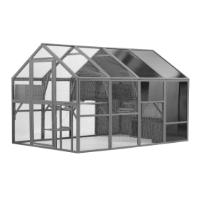 Luxury Cat Outdoor Play Center, Wooden Cat Fence Patio Large Area Cat Running House And Play Area