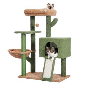 Cat Tree 41 Inches Cactus Cat Tower with Sisal Covered Scratching Post and Cozy Condo for Indoor Cats; Cat Climbing Stand with Plush Perch &Soft Hammo