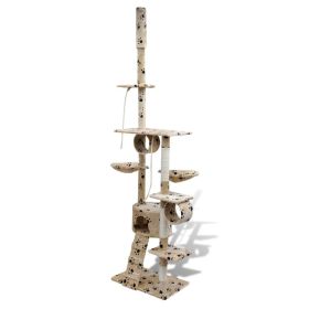 Cat Tree Scratching Post 87" - 94" 1 Condo Beige with Paw Prints
