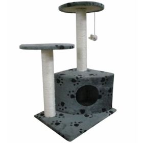 Cat Tree 28" Gray with Paw Prints Plush