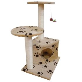 Cat Tree 28" Beige with Paw Prints Plush