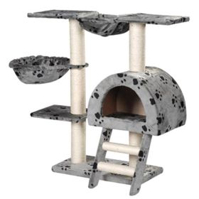 Cat Tree 41 inch Gray with Paw Prints 2 Scratching Posts