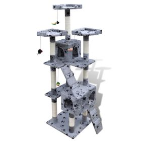 Cat Tree Cat Scratching Post 67 inch 2 Condos Gray with Pawprints