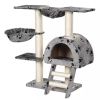 Cat Tree 41" Gray with Paw Prints Plush