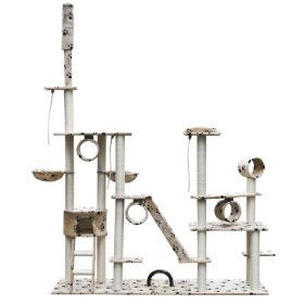 Cat Tree Deluxe 90" - 102" Beige with Paw Prints Plush