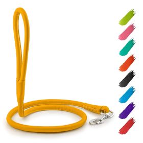 Rolled Leather Dog Leash 4Ft x 0.5 in for Small Medium and Large Dogs Heavy Duty Leash for Outdoor Walking Running Training Yellow Color