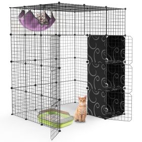 4Tier Cat Playpen Cage Black Iron Indoor Cat House Detachable Kitten House with Storage Shelves Cat Hammock