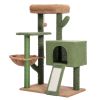 Cat Tree 41 Inches Cactus Cat Tower with Sisal Covered Scratching Post and Cozy Condo for Indoor Cats; Cat Climbing Stand with Plush Perch &Soft Hammo