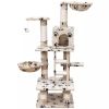Cat Tree 48" Beige with Paw Prints Plush