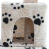 Cat Tree 48" Beige with Paw Prints Plush