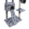 Cat Tree Scratching Post 87" - 94" 1 Condo Gray with Paw Prints