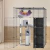 4Tier Cat Playpen Cage Black Iron Indoor Cat House Detachable Kitten House with Storage Shelves Cat Hammock