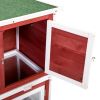 Wood Rabbit Hutch, Pet Playpen with 2 Stories, Ramp, Doors, Pull-out Tray, Water Bottle, Outdoor Enclosure for Small Animals Bunnies, Red and White