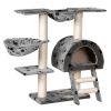 Cat Tree 41" Gray with Paw Prints Plush