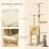 PawHut 53" Plush Sturdy Interactive Cat Condo Tower Scratching Post Activity Tree House - Beige