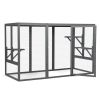 Spacious wooden cat cage with waterproof roof with adjustable pedals suitable - gray