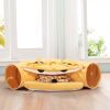 Cat's Telescopic Tunnel Cushioned Bed Pet Nest Teasing Balls Zipper Connection Feline Supplies, Yellow