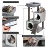 Cat Tree Luxury 34 Inches Cat Tower with Double Condos, Spacious Perch, Fully Wrapped Scratching Sisal Posts and Replaceable Dangling Balls Gray