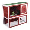 Wood Rabbit Hutch, Pet Playpen with 2 Stories, Ramp, Doors, Pull-out Tray, Water Bottle, Outdoor Enclosure for Small Animals Bunnies, Red and White