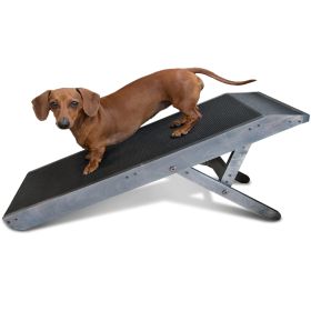 Adjustable Dog Ramp For Bed Small Dog & Large Dogs - 24 H Folding Hardwood Pet Ramp For Couch With Platform Top   Anti-Slip Surf (Color: Grey)