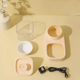 Cat Water Dispenser and Feeding Bowl 2-in-1, Dry and wet separation automatic water dispenser Sturdy cat feeding bowl Cat and dog feeding supplies eas (Color: Beige)