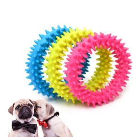 Pet Dog Round Ring Soft Spiked Toy Non-Toxic Rubber Assorted Colors Durable Play Chew Toys Dog Tooth Cleaning Safe Toy Pet Supplies (Color: Blue)