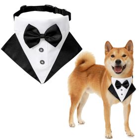 wedding suit tuxedo style dog collar pet saliva towel dog wedding triangle scarf (Color: Blue and black triangle scarf collar set, size: M)