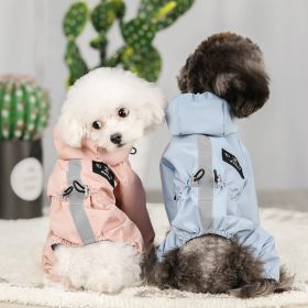 Pet dog waterproof breathable reflective clothing small dog raincoat; Light reflecting strip with hood (colour: pink, size: S)
