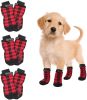 Holiday Anti-Slip Dog Socks; Waterproof Paw Protectors with Reflective Straps Traction Control for Indoor & Outdoor Wear; 4pcs