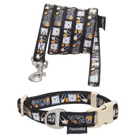 Touchdog 'Caliber' Designer Embroidered Dog Designer Patterned Pet Dog Leash And Collar Combination (Color: Black Pattern, size: medium)