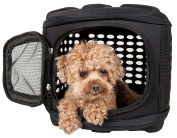 Hard Shelled Perforate Lightweight Collapsible Military Grade Transporter Small Med Pet Carrier Gray Black (SKU: B33BKMD)
