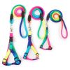 1 Set Nylon Rainbow Pet Dog Harness Leash Combination Soft Walking Harness Lead Colorful and Durable Traction Rope 120cm (42.25 inches)