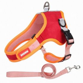 dog Harnesses and dog leash set; Suede Pet Chest Strap Saddle Vest Style Dog Chest Back Reflective Dog Strap Dog Rope (Specification (L * W): S, colour: red)