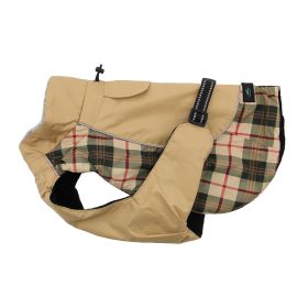Alpine All-Weather Waterproof Jacket Coat with Plane and Plaid Accents for your Dog Coat (Color: Beige Plaid, size: large)