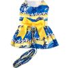 Catching Waves  Dress in a Blue Lagoon Dress with big yellow ribbon at the Waist line With Matching Leash