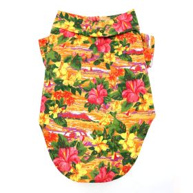 Hawaiian Camp Shirt 100 % Cotton Assorted fun Prints (Color: Sunset Hibiscus, size: small)